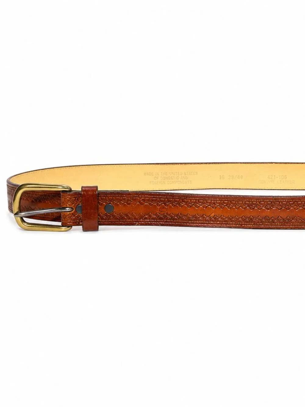 Nicholas Brown Hand Tooled Leather Belt Size 42/105 Brass Buckle USA 1.25 in